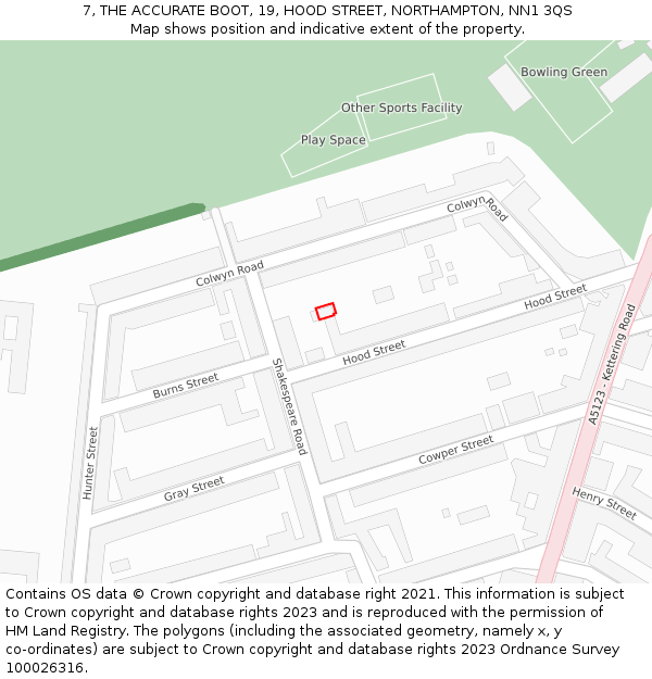 7, THE ACCURATE BOOT, 19, HOOD STREET, NORTHAMPTON, NN1 3QS: Location map and indicative extent of plot