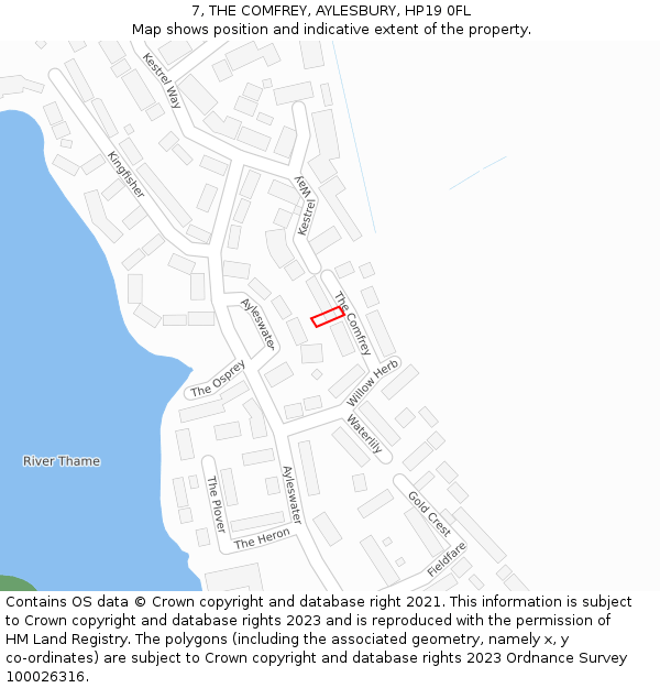 7, THE COMFREY, AYLESBURY, HP19 0FL: Location map and indicative extent of plot