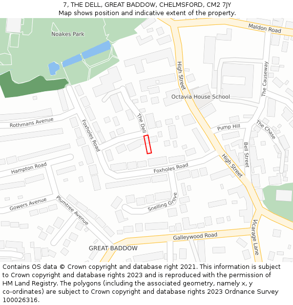 7, THE DELL, GREAT BADDOW, CHELMSFORD, CM2 7JY: Location map and indicative extent of plot