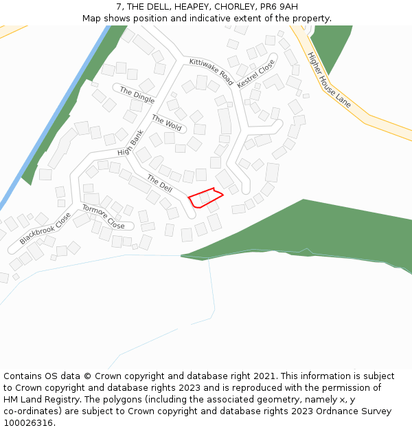 7, THE DELL, HEAPEY, CHORLEY, PR6 9AH: Location map and indicative extent of plot