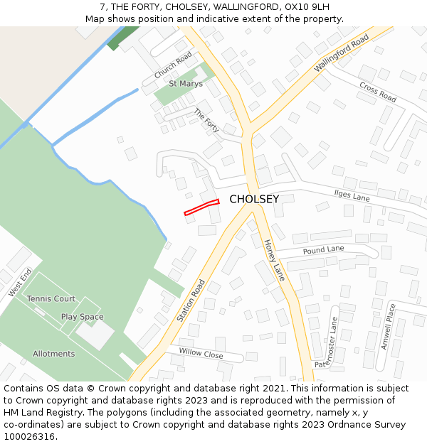 7, THE FORTY, CHOLSEY, WALLINGFORD, OX10 9LH: Location map and indicative extent of plot
