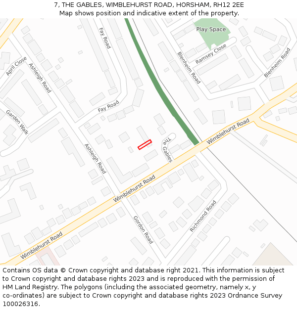 7, THE GABLES, WIMBLEHURST ROAD, HORSHAM, RH12 2EE: Location map and indicative extent of plot