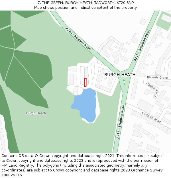 7, THE GREEN, BURGH HEATH, TADWORTH, KT20 5NP: Location map and indicative extent of plot