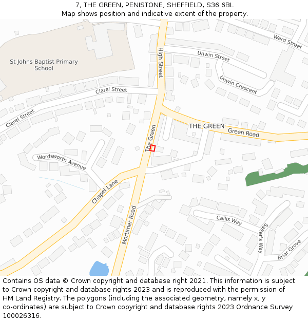 7, THE GREEN, PENISTONE, SHEFFIELD, S36 6BL: Location map and indicative extent of plot