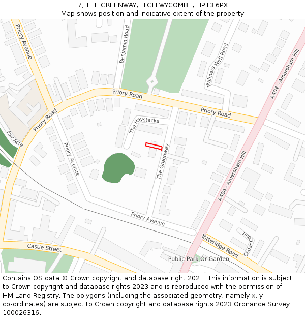 7, THE GREENWAY, HIGH WYCOMBE, HP13 6PX: Location map and indicative extent of plot