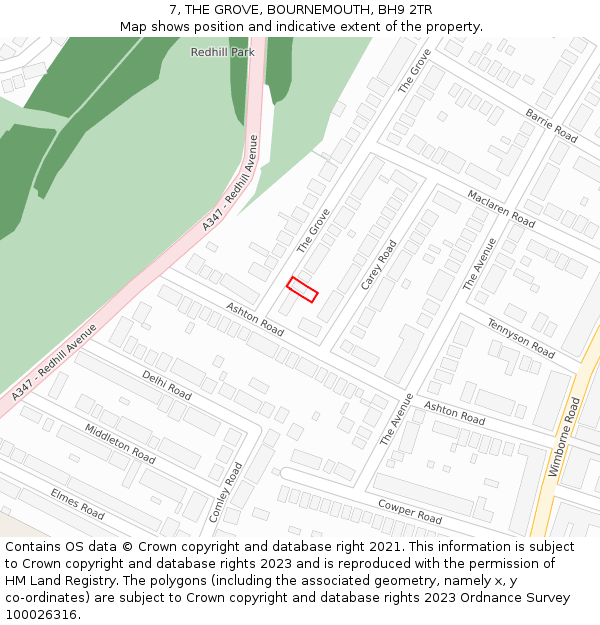 7, THE GROVE, BOURNEMOUTH, BH9 2TR: Location map and indicative extent of plot