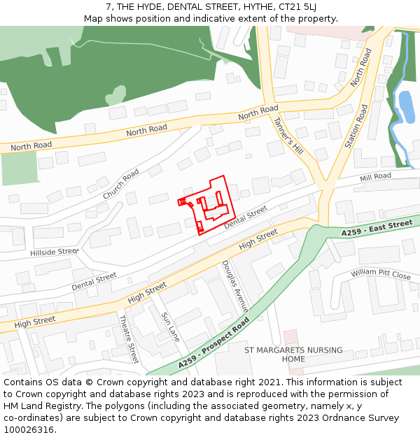 7, THE HYDE, DENTAL STREET, HYTHE, CT21 5LJ: Location map and indicative extent of plot