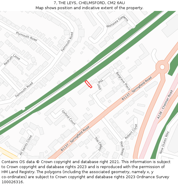 7, THE LEYS, CHELMSFORD, CM2 6AU: Location map and indicative extent of plot