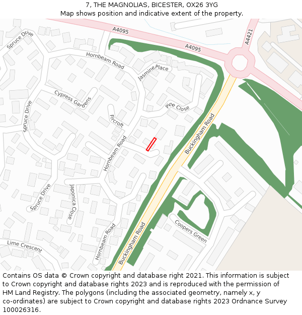 7, THE MAGNOLIAS, BICESTER, OX26 3YG: Location map and indicative extent of plot