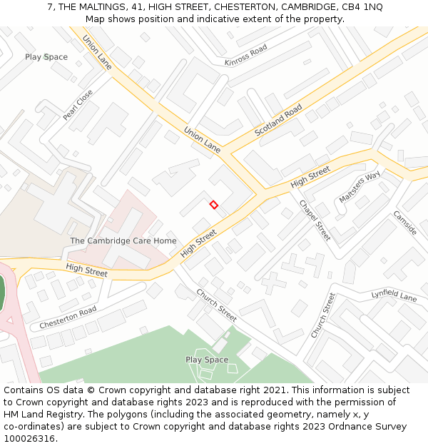 7, THE MALTINGS, 41, HIGH STREET, CHESTERTON, CAMBRIDGE, CB4 1NQ: Location map and indicative extent of plot