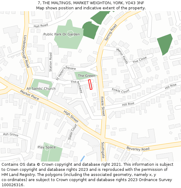 7, THE MALTINGS, MARKET WEIGHTON, YORK, YO43 3NF: Location map and indicative extent of plot