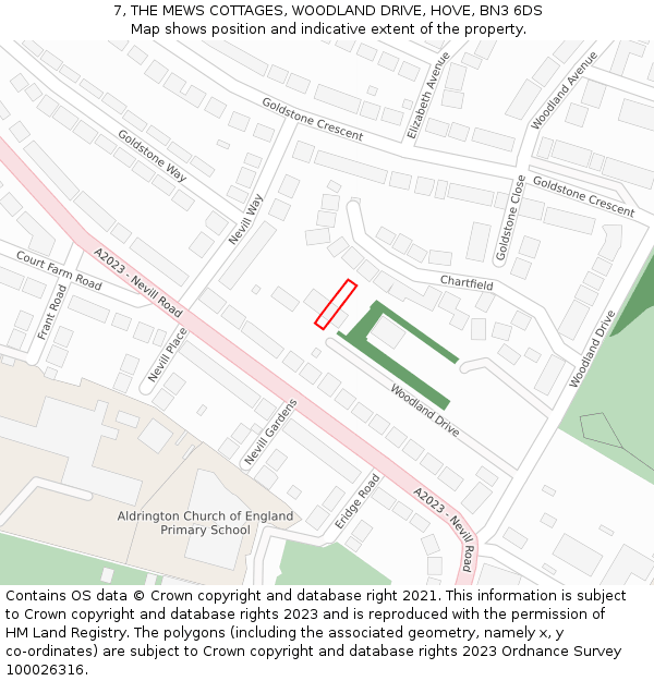 7, THE MEWS COTTAGES, WOODLAND DRIVE, HOVE, BN3 6DS: Location map and indicative extent of plot
