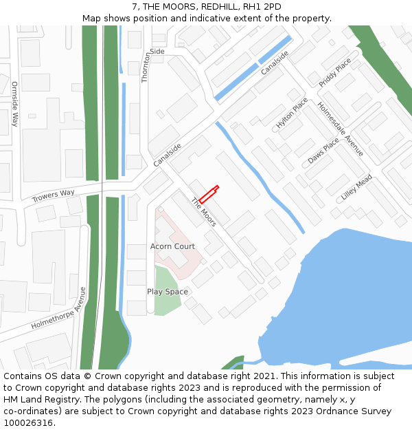 7, THE MOORS, REDHILL, RH1 2PD: Location map and indicative extent of plot