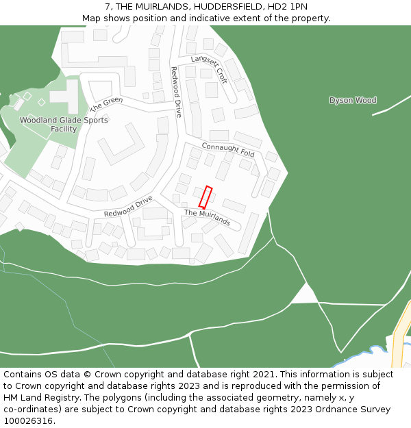 7, THE MUIRLANDS, HUDDERSFIELD, HD2 1PN: Location map and indicative extent of plot