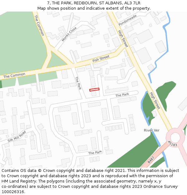 7, THE PARK, REDBOURN, ST ALBANS, AL3 7LR: Location map and indicative extent of plot