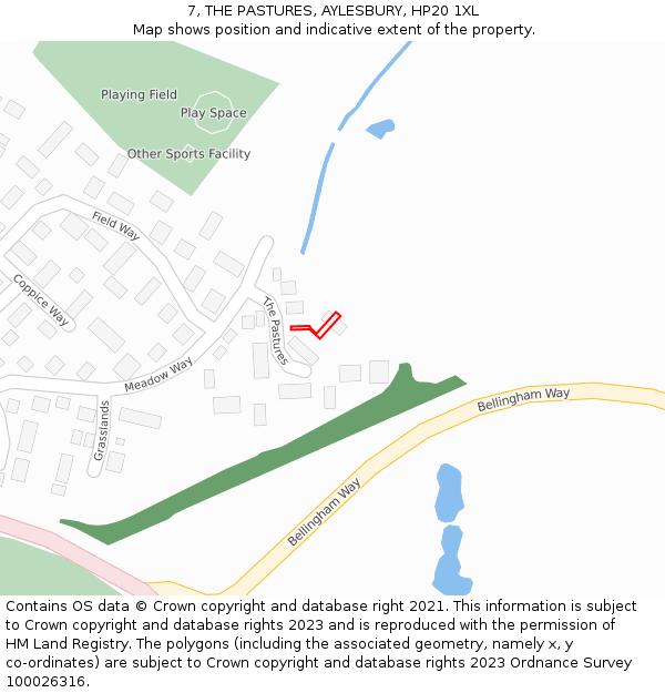 7, THE PASTURES, AYLESBURY, HP20 1XL: Location map and indicative extent of plot