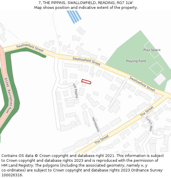 7, THE PIPPINS, SWALLOWFIELD, READING, RG7 1LW: Location map and indicative extent of plot