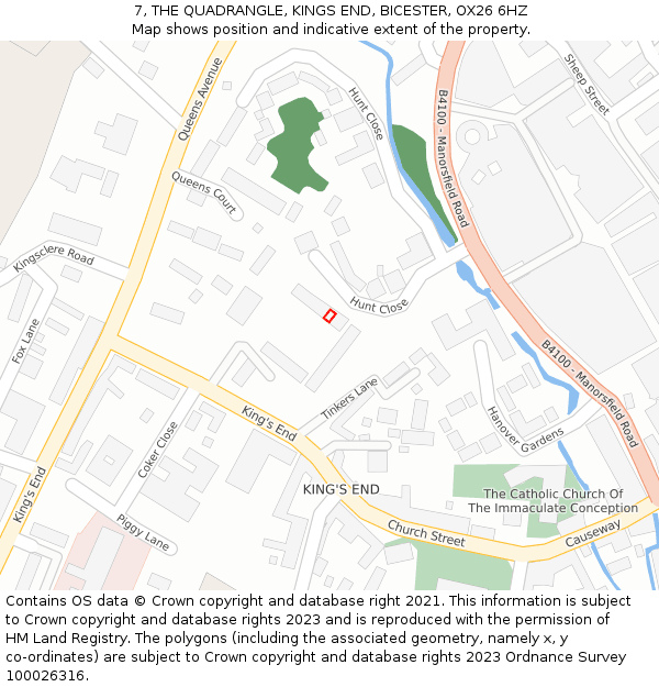 7, THE QUADRANGLE, KINGS END, BICESTER, OX26 6HZ: Location map and indicative extent of plot