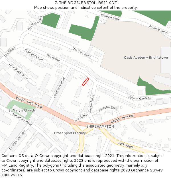 7, THE RIDGE, BRISTOL, BS11 0DZ: Location map and indicative extent of plot
