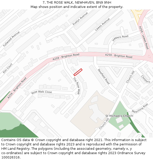 7, THE ROSE WALK, NEWHAVEN, BN9 9NH: Location map and indicative extent of plot