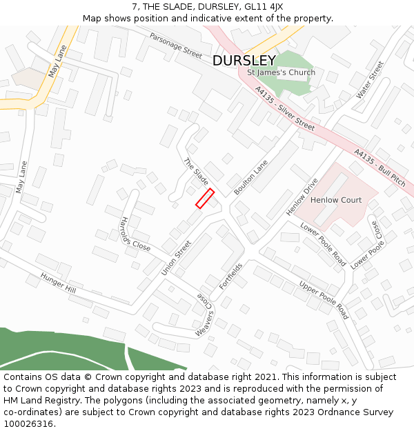 7, THE SLADE, DURSLEY, GL11 4JX: Location map and indicative extent of plot