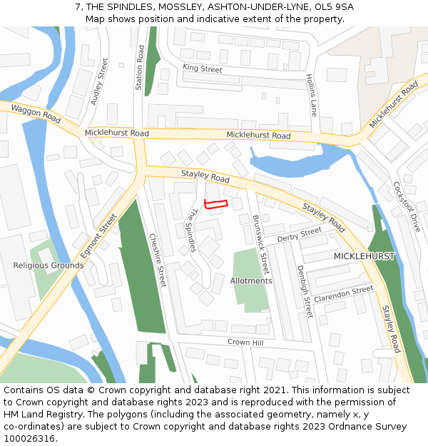 7, THE SPINDLES, MOSSLEY, ASHTON-UNDER-LYNE, OL5 9SA: Location map and indicative extent of plot