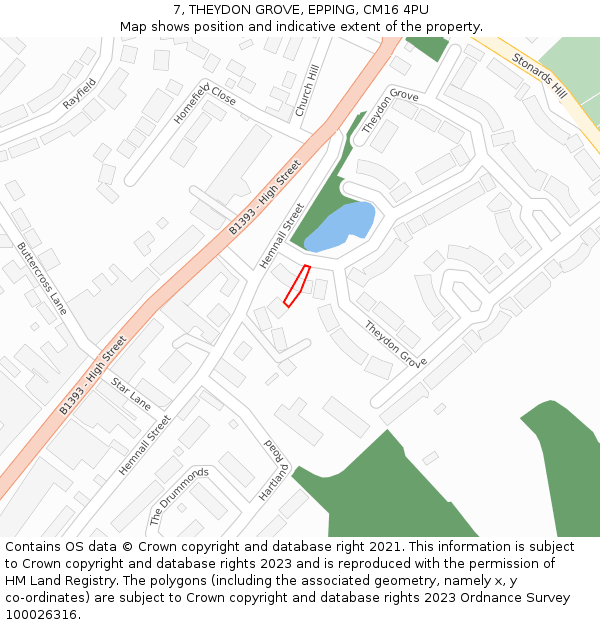 7, THEYDON GROVE, EPPING, CM16 4PU: Location map and indicative extent of plot