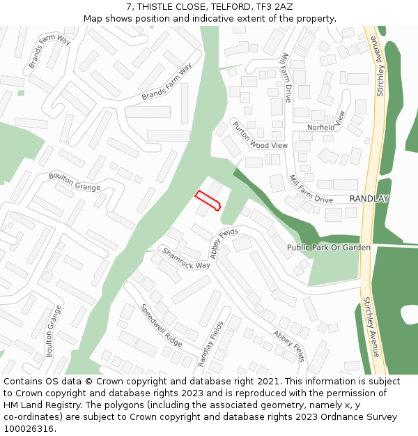 7, THISTLE CLOSE, TELFORD, TF3 2AZ: Location map and indicative extent of plot