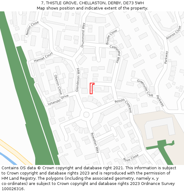 7, THISTLE GROVE, CHELLASTON, DERBY, DE73 5WH: Location map and indicative extent of plot