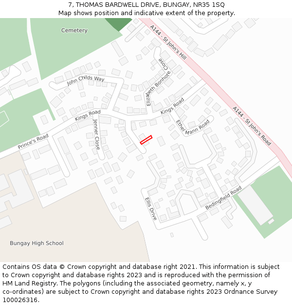 7, THOMAS BARDWELL DRIVE, BUNGAY, NR35 1SQ: Location map and indicative extent of plot