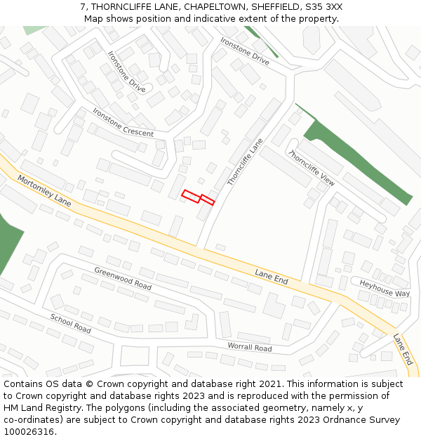 7, THORNCLIFFE LANE, CHAPELTOWN, SHEFFIELD, S35 3XX: Location map and indicative extent of plot