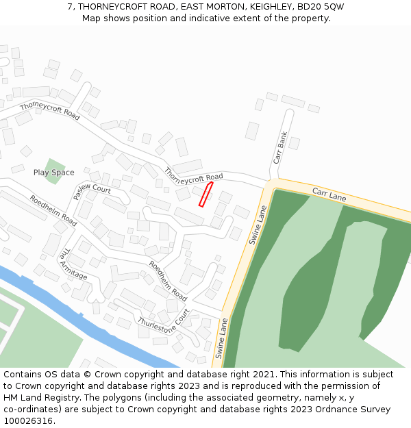 7, THORNEYCROFT ROAD, EAST MORTON, KEIGHLEY, BD20 5QW: Location map and indicative extent of plot