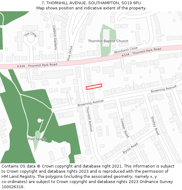 7, THORNHILL AVENUE, SOUTHAMPTON, SO19 6PU: Location map and indicative extent of plot