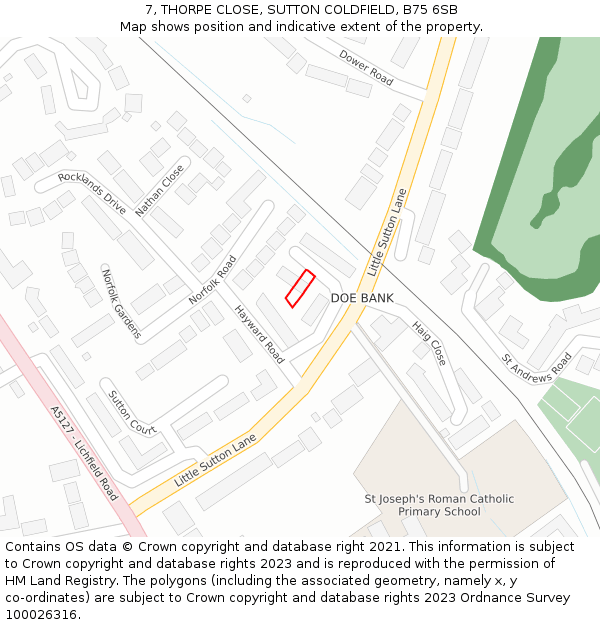 7, THORPE CLOSE, SUTTON COLDFIELD, B75 6SB: Location map and indicative extent of plot