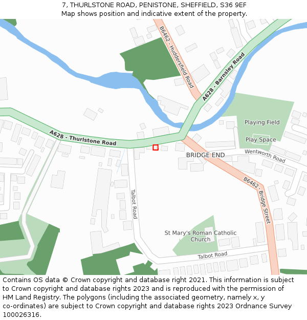 7, THURLSTONE ROAD, PENISTONE, SHEFFIELD, S36 9EF: Location map and indicative extent of plot