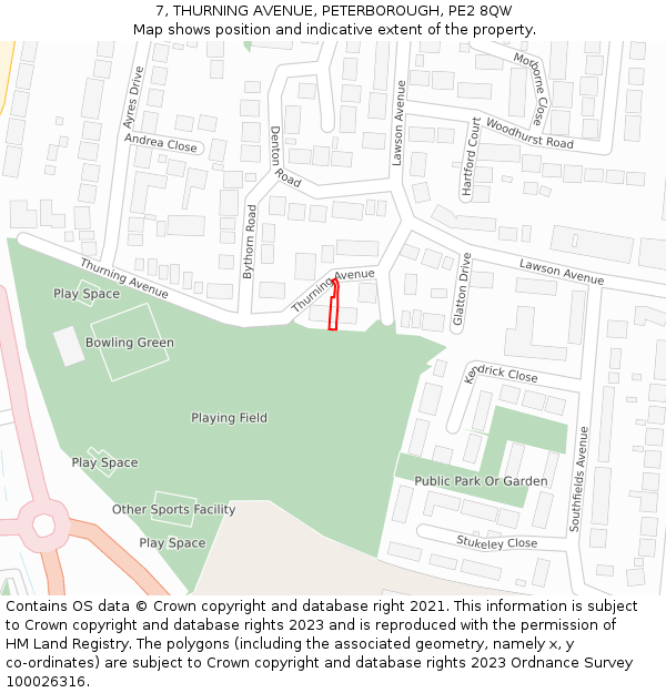 7, THURNING AVENUE, PETERBOROUGH, PE2 8QW: Location map and indicative extent of plot