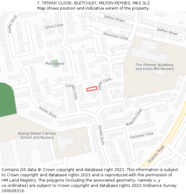 7, TIFFANY CLOSE, BLETCHLEY, MILTON KEYNES, MK2 3LZ: Location map and indicative extent of plot
