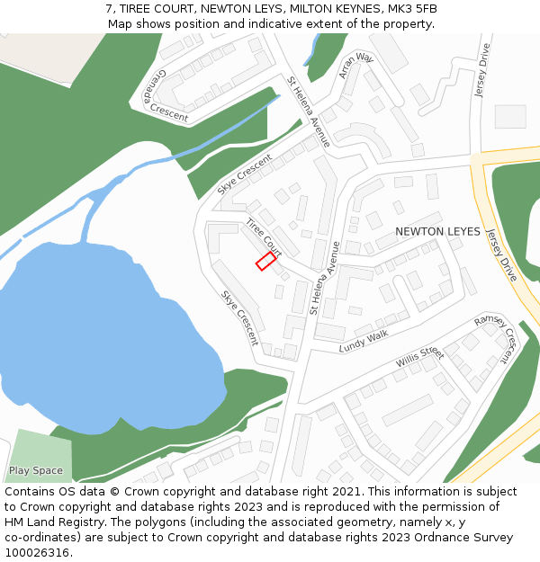 7, TIREE COURT, NEWTON LEYS, MILTON KEYNES, MK3 5FB: Location map and indicative extent of plot
