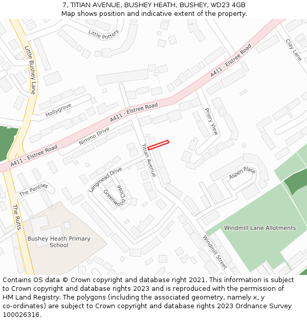 7, TITIAN AVENUE, BUSHEY HEATH, BUSHEY, WD23 4GB: Location map and indicative extent of plot