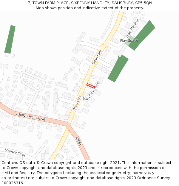 7, TOWN FARM PLACE, SIXPENNY HANDLEY, SALISBURY, SP5 5QN: Location map and indicative extent of plot