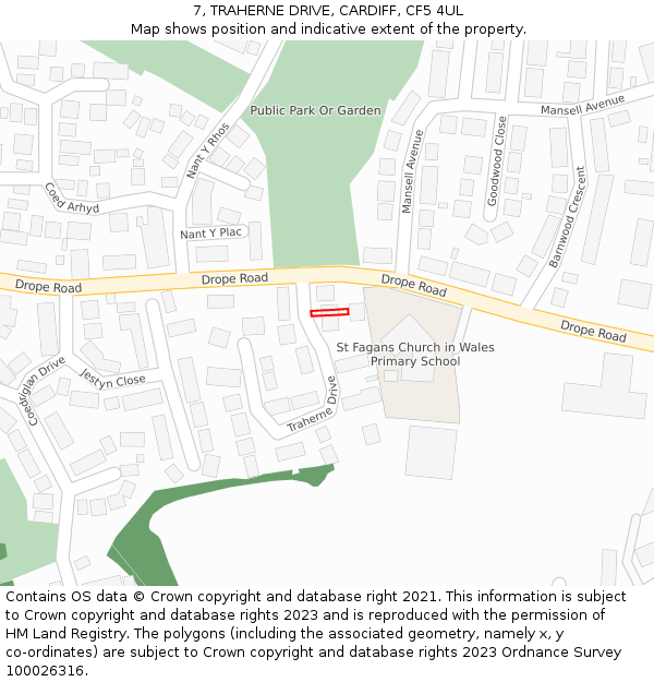7, TRAHERNE DRIVE, CARDIFF, CF5 4UL: Location map and indicative extent of plot
