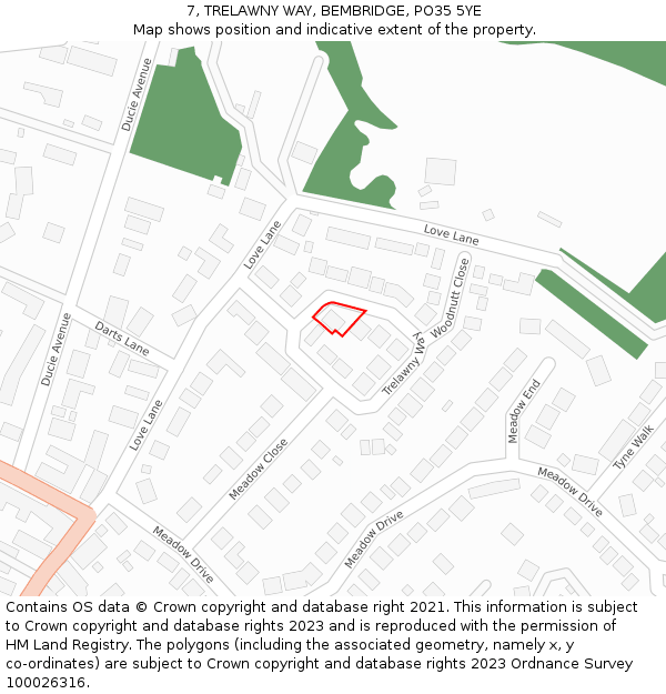 7, TRELAWNY WAY, BEMBRIDGE, PO35 5YE: Location map and indicative extent of plot