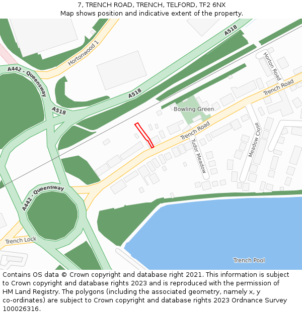7, TRENCH ROAD, TRENCH, TELFORD, TF2 6NX: Location map and indicative extent of plot