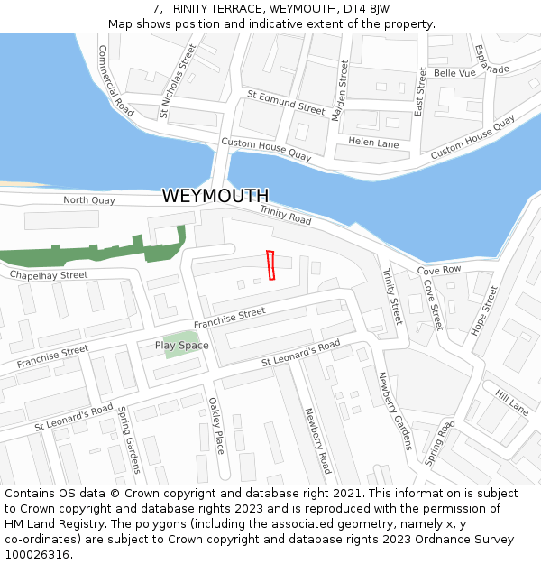 7, TRINITY TERRACE, WEYMOUTH, DT4 8JW: Location map and indicative extent of plot