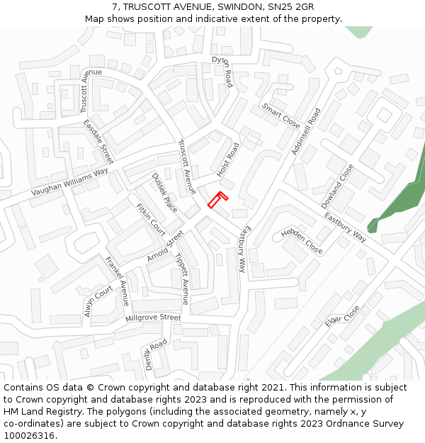 7, TRUSCOTT AVENUE, SWINDON, SN25 2GR: Location map and indicative extent of plot