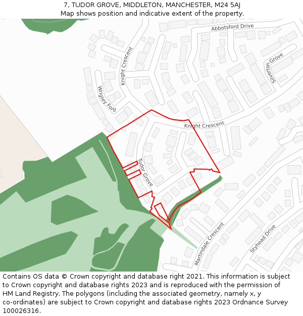 7, TUDOR GROVE, MIDDLETON, MANCHESTER, M24 5AJ: Location map and indicative extent of plot
