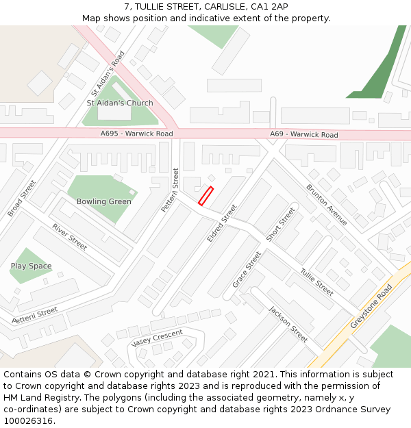 7, TULLIE STREET, CARLISLE, CA1 2AP: Location map and indicative extent of plot