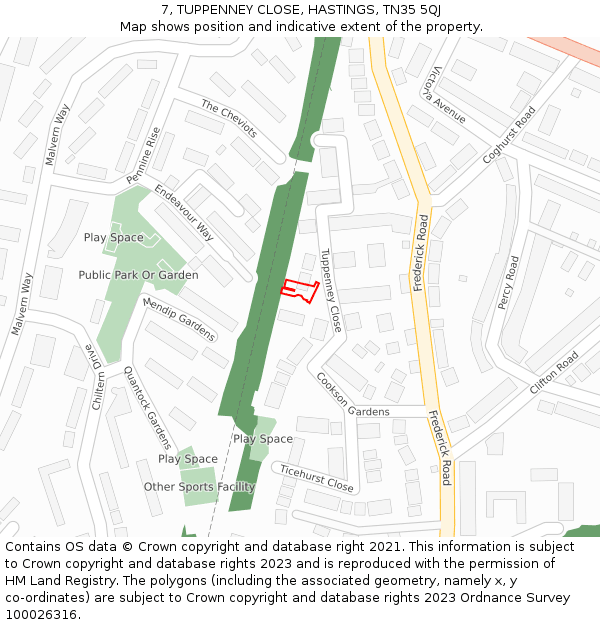 7, TUPPENNEY CLOSE, HASTINGS, TN35 5QJ: Location map and indicative extent of plot