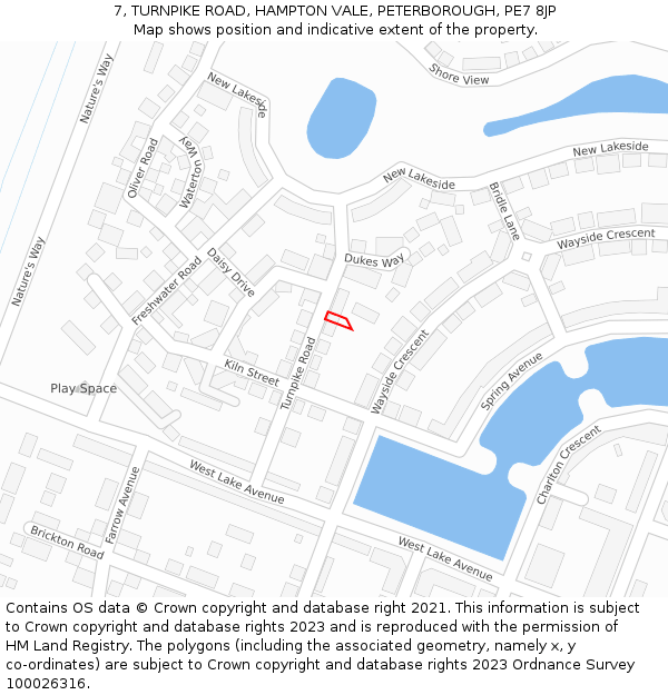 7, TURNPIKE ROAD, HAMPTON VALE, PETERBOROUGH, PE7 8JP: Location map and indicative extent of plot
