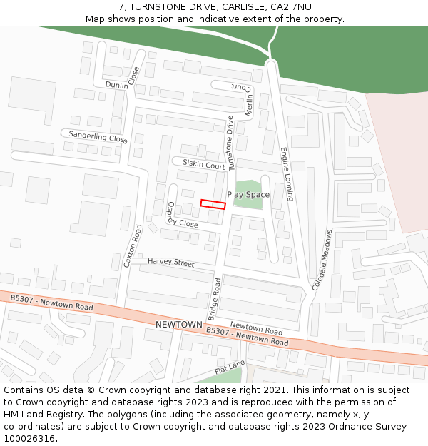 7, TURNSTONE DRIVE, CARLISLE, CA2 7NU: Location map and indicative extent of plot